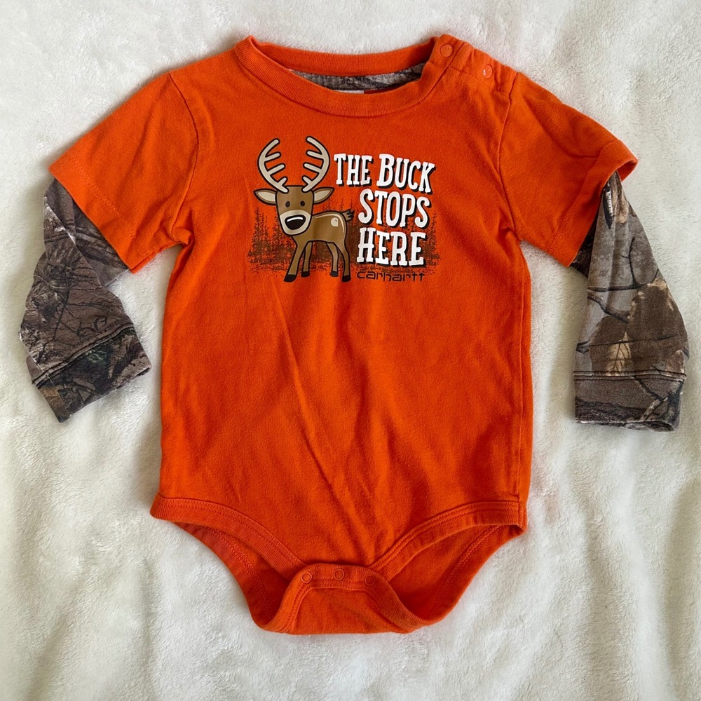 Carhartt Baby Buck Stops Here Deer Camo Layered Bodysuit 24 Months